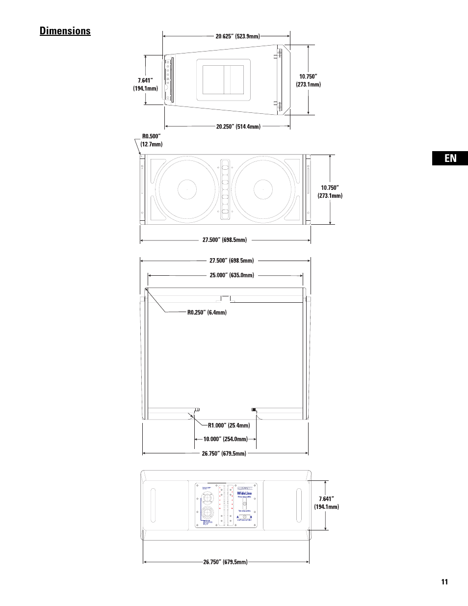 Dimensions | QSC Audio WL2102 User Manual | Page 11 / 56