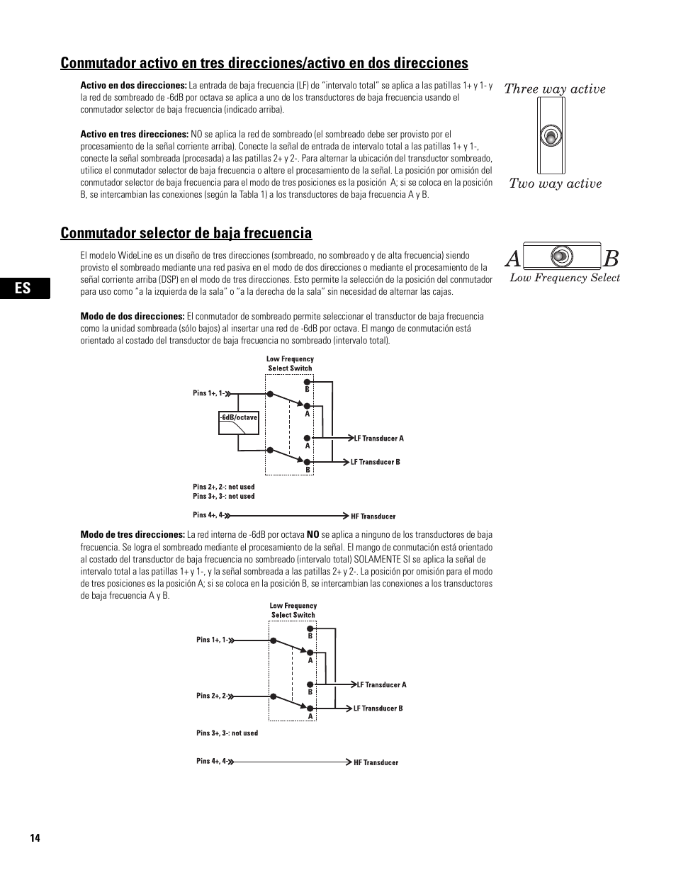 Conmutador selector de baja frecuencia | QSC Audio WL2102 User Manual | Page 14 / 56