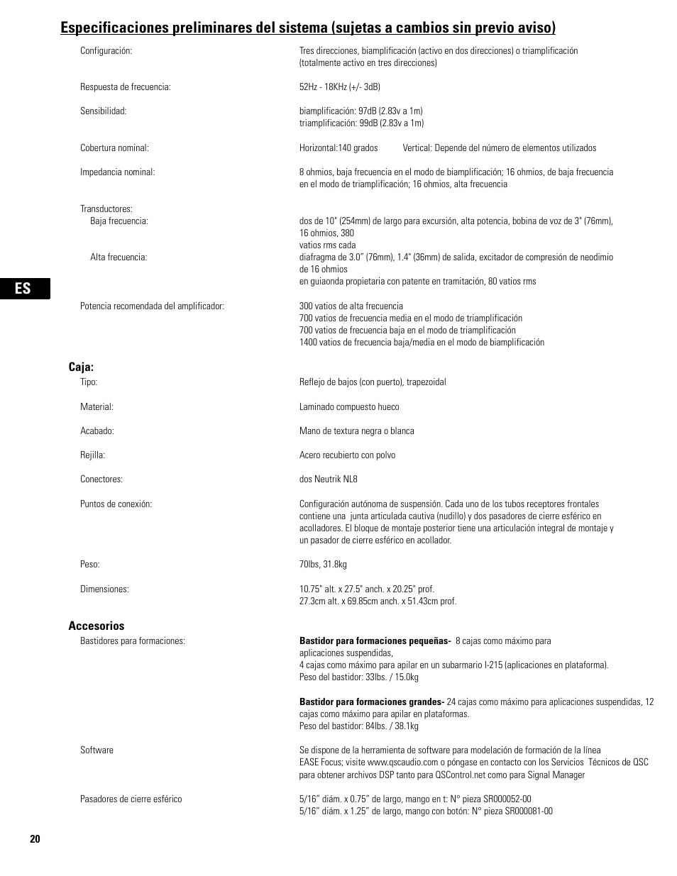 Caja, Accesorios | QSC Audio WL2102 User Manual | Page 20 / 56