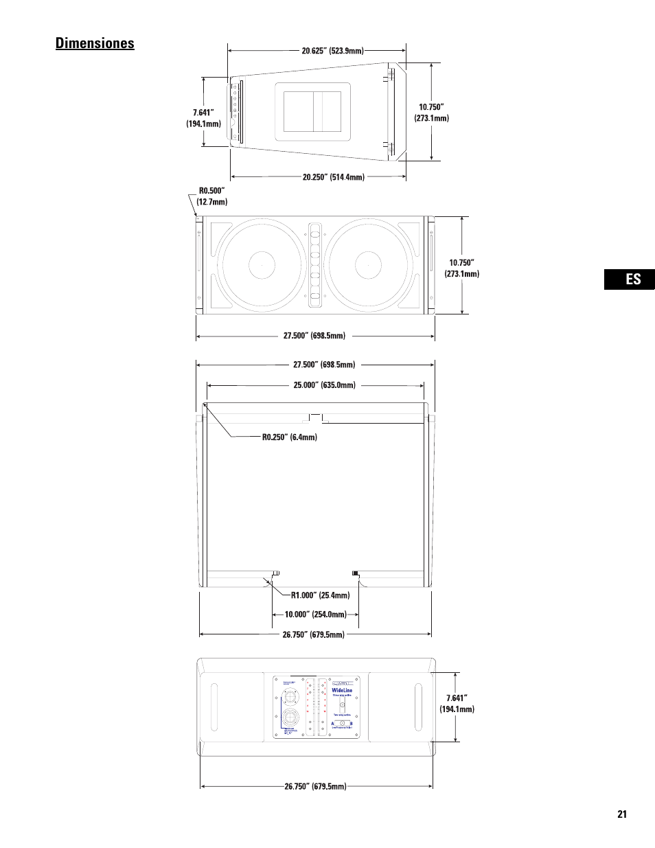 Dimensiones | QSC Audio WL2102 User Manual | Page 21 / 56