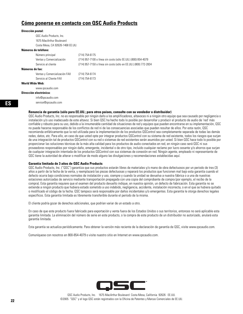 Cómo ponerse en contacto con qsc audio products | QSC Audio WL2102 User Manual | Page 22 / 56