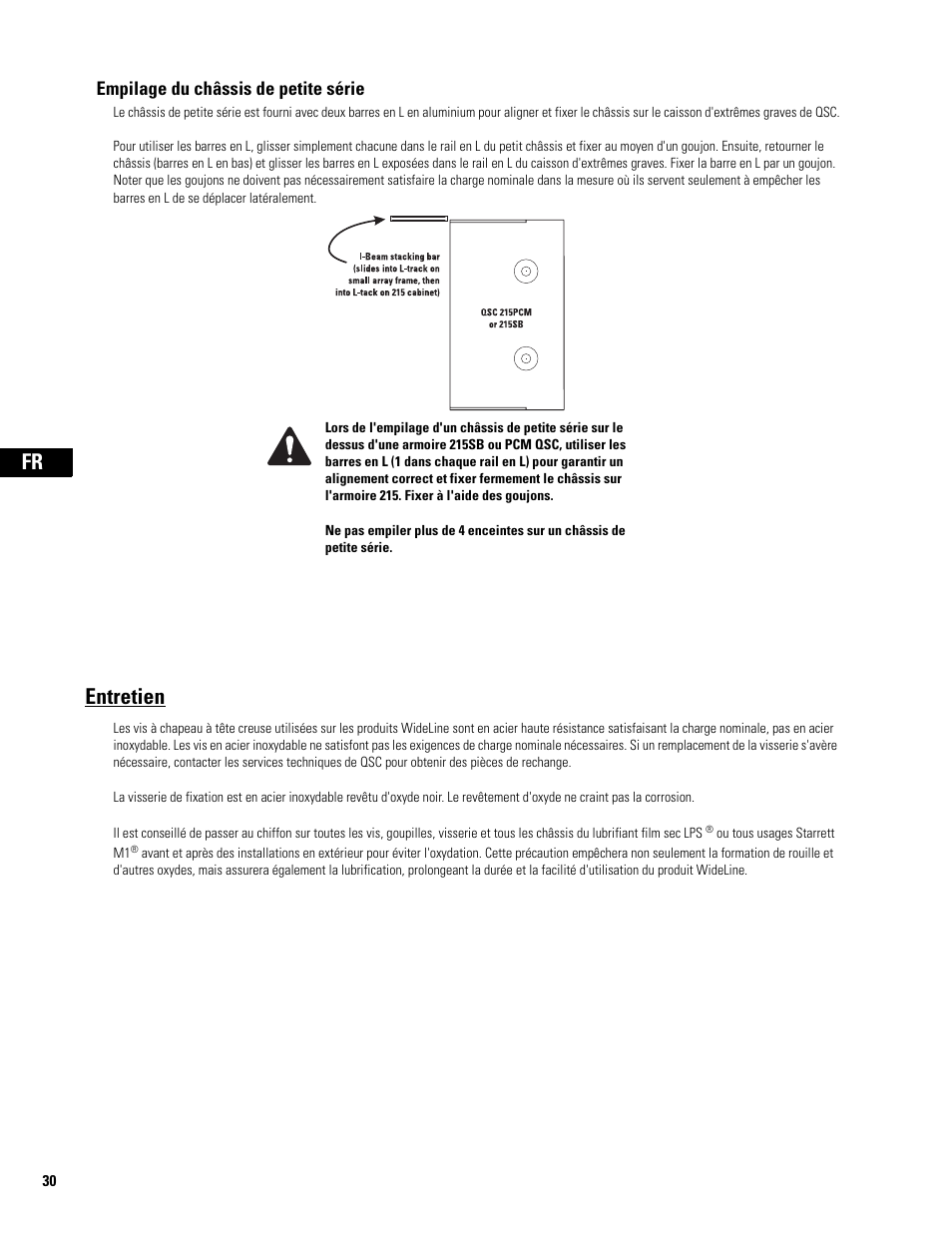 Empilage du châssis de petite série, Entretien | QSC Audio WL2102 User Manual | Page 30 / 56