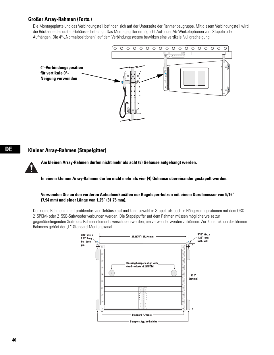 Großer array-rahmen (forts.), Kleiner array-rahmen (stapelgitter) | QSC Audio WL2102 User Manual | Page 40 / 56