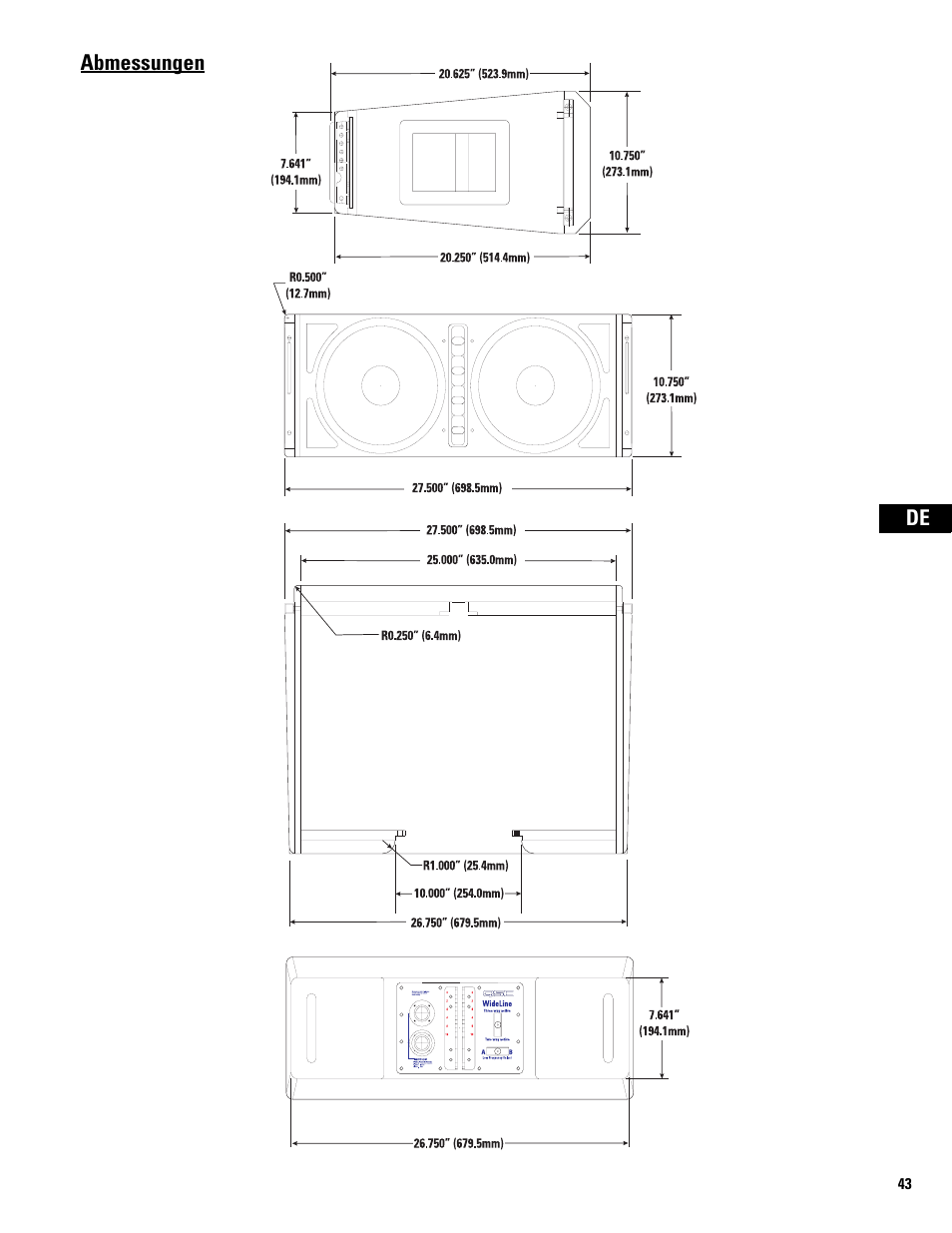 Abmessungen | QSC Audio WL2102 User Manual | Page 43 / 56
