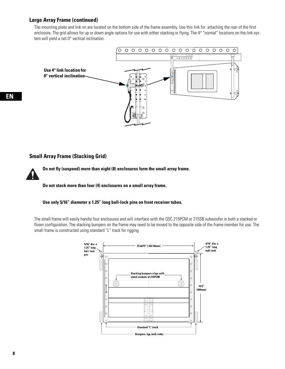 Large array frame (continued), Small array frame (stacking grid) | QSC Audio WL2102 User Manual | Page 8 / 56