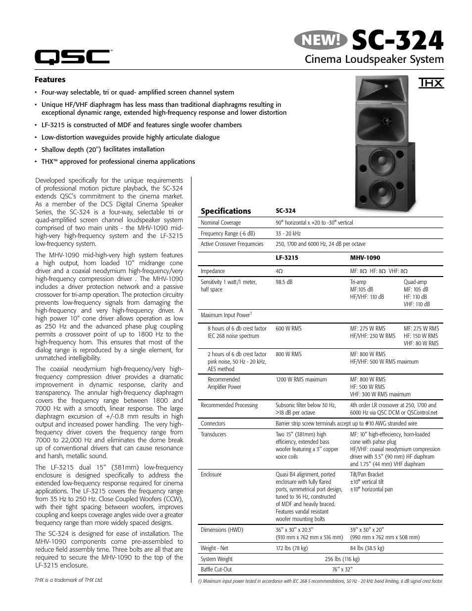 QSC Audio SC-324 User Manual | 2 pages