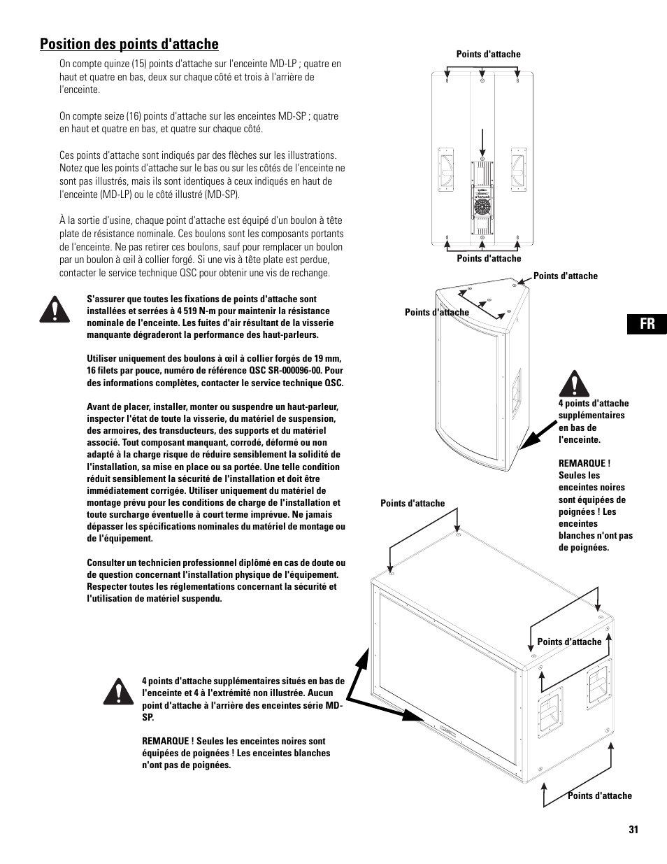 Position des points d'attache, Fr position des points d'attache | QSC Audio MD-LP118 User Manual | Page 31 / 56