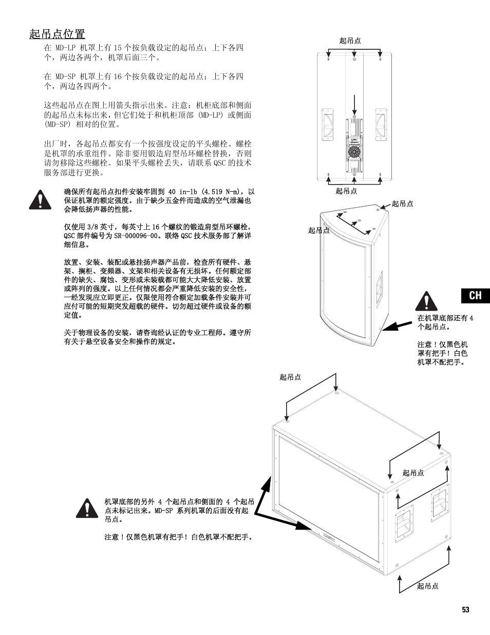 起吊点位置, Ch 起吊点位置 | QSC Audio MD-LP118 User Manual | Page 53 / 56