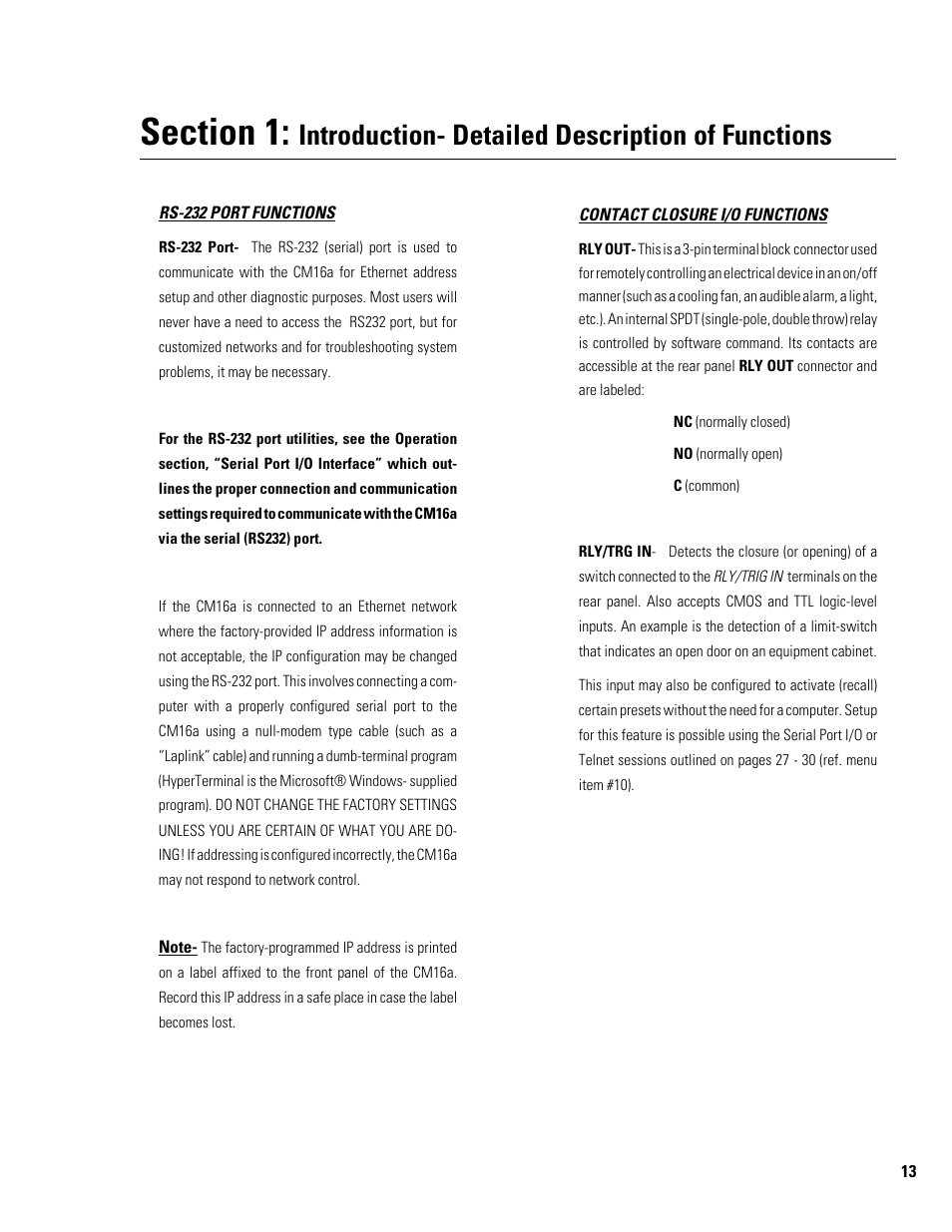 Introduction- detailed description of functions | QSC Audio Amplifier Network Monitor CM16a User Manual | Page 13 / 40