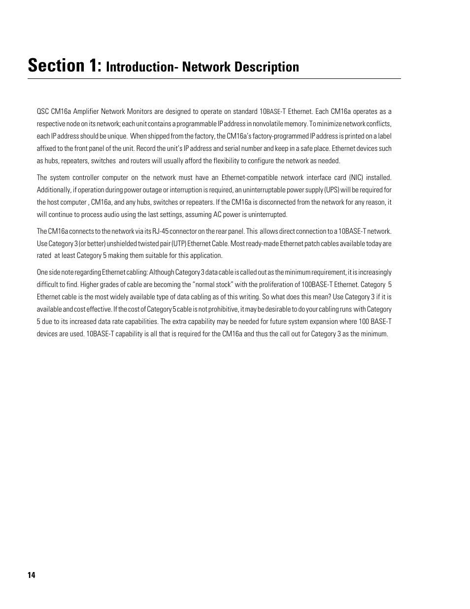 Introduction- network description | QSC Audio Amplifier Network Monitor CM16a User Manual | Page 14 / 40