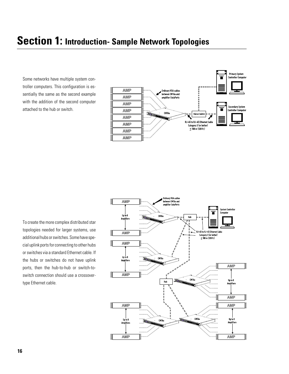 Introduction- sample network topologies | QSC Audio Amplifier Network Monitor CM16a User Manual | Page 16 / 40