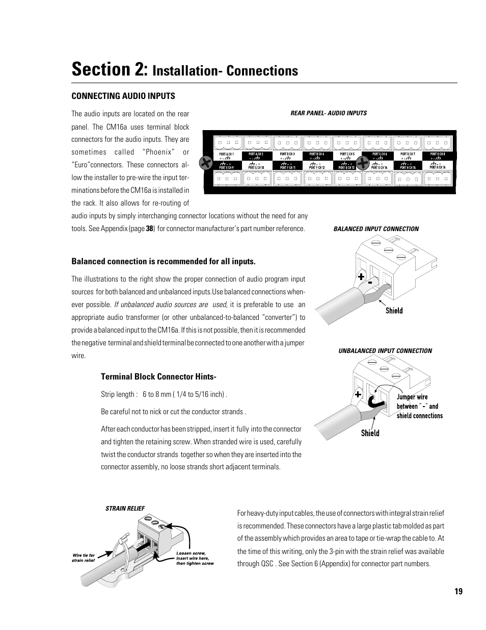 Installation- connections | QSC Audio Amplifier Network Monitor CM16a User Manual | Page 19 / 40