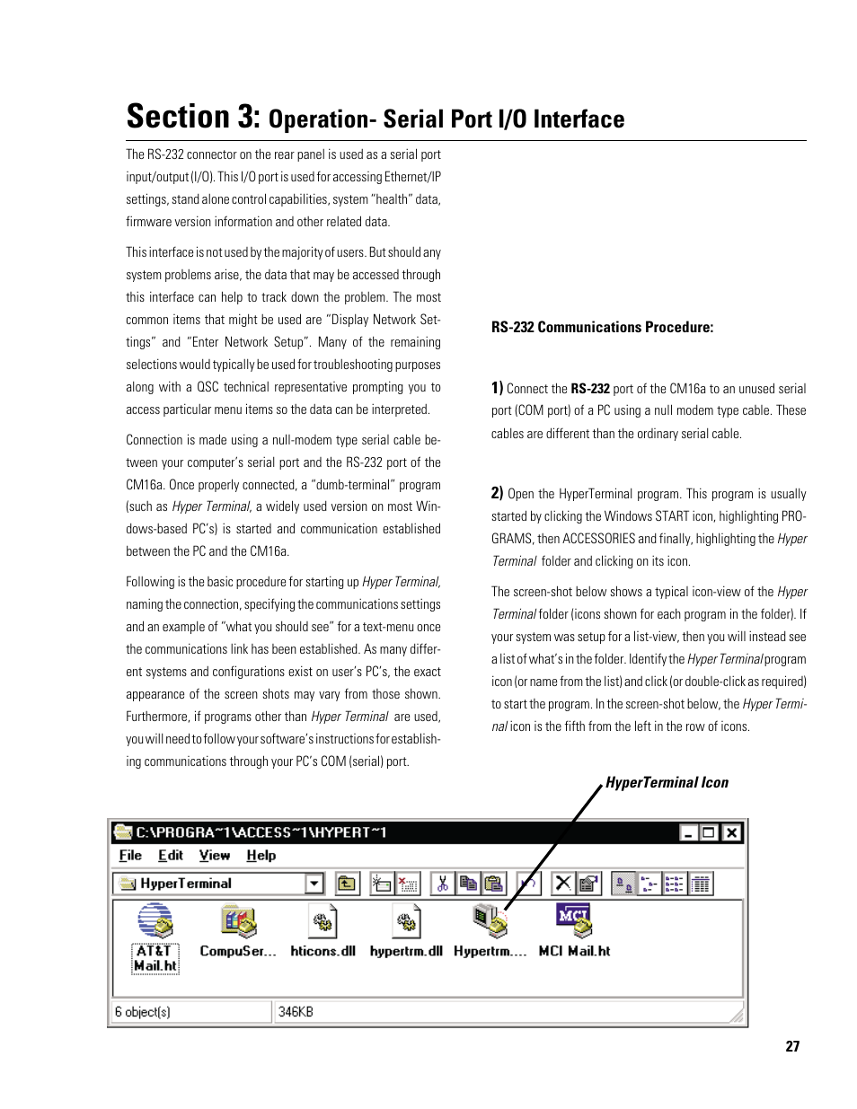 Operation- serial port i/o interface | QSC Audio Amplifier Network Monitor CM16a User Manual | Page 27 / 40
