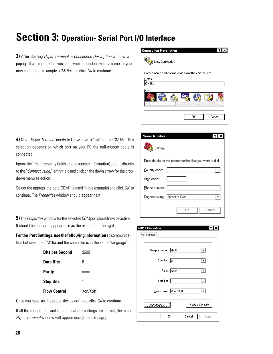 Operation- serial port i/o interface | QSC Audio Amplifier Network Monitor CM16a User Manual | Page 28 / 40