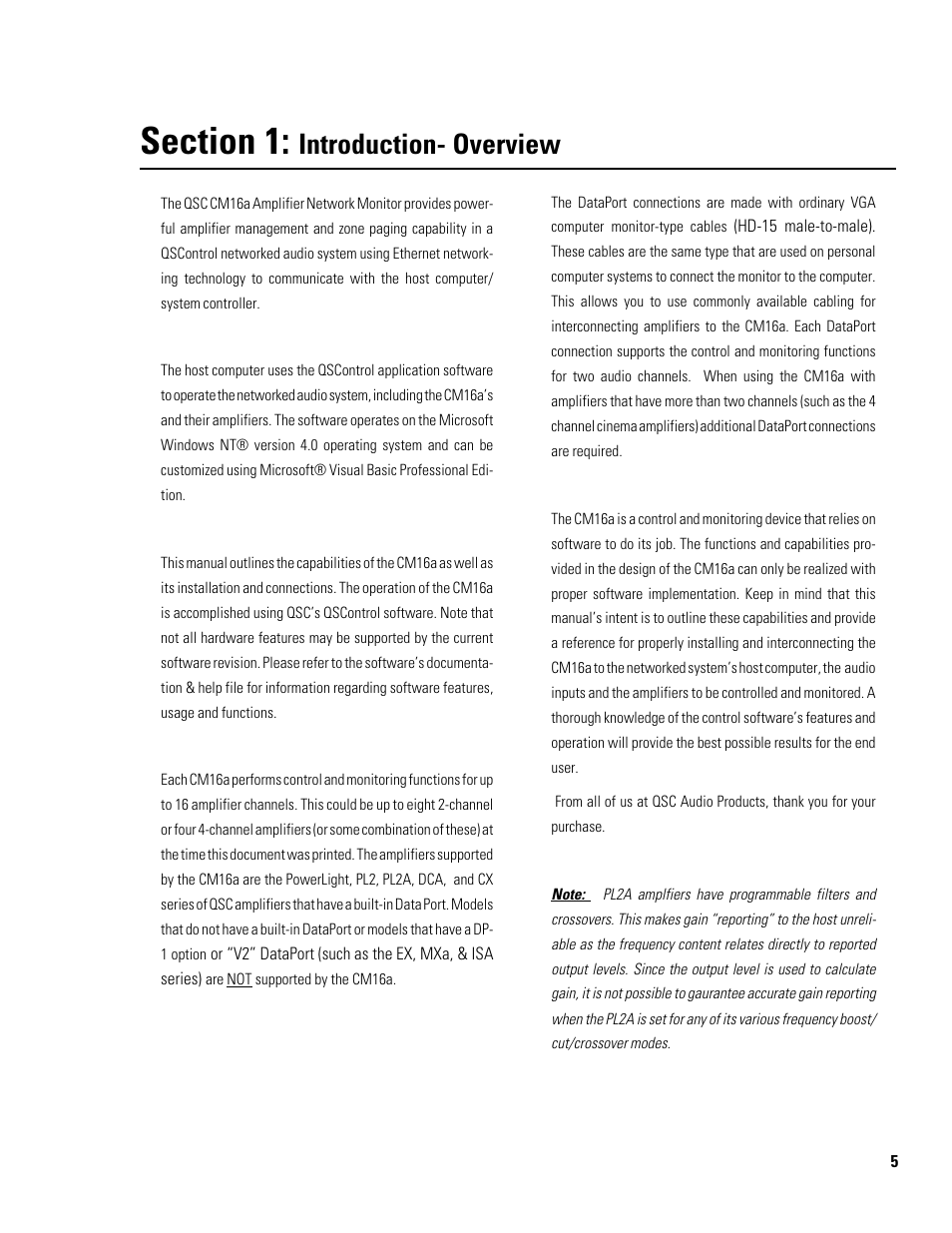 Introduction- overview | QSC Audio Amplifier Network Monitor CM16a User Manual | Page 5 / 40