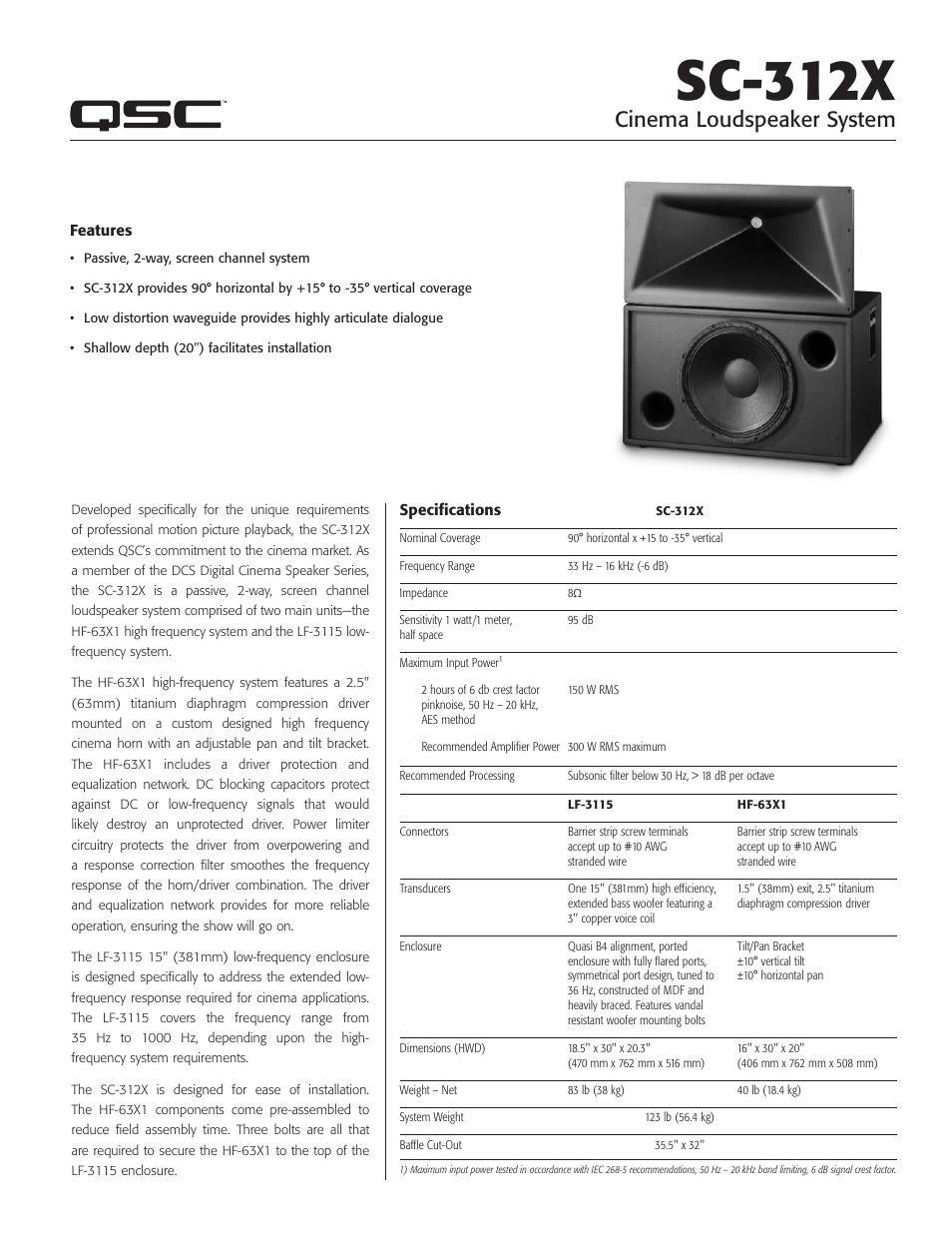 QSC Audio HF-63X1 User Manual | 2 pages