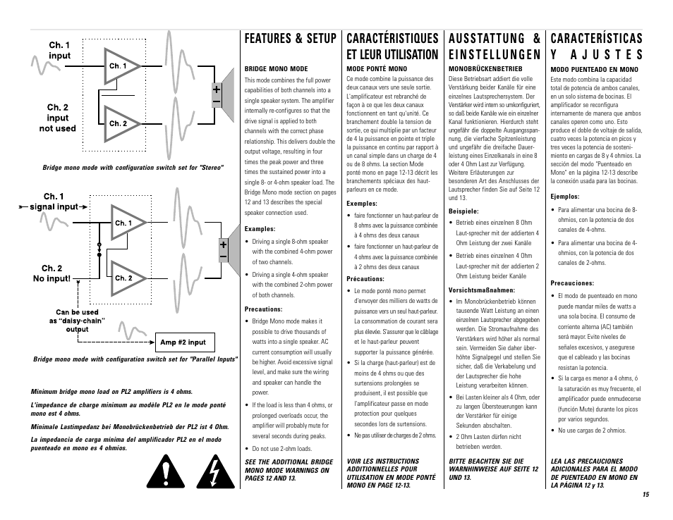 Features & setup, Caractéristiques et leur utilisation | QSC Audio PL236 User Manual | Page 15 / 40