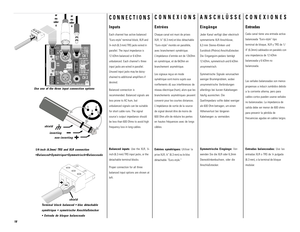 Entradas entrées, Eingänge, Inputs | QSC Audio PL236 User Manual | Page 18 / 40