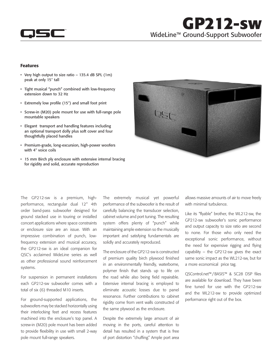 QSC Audio GP212-sw User Manual | 2 pages