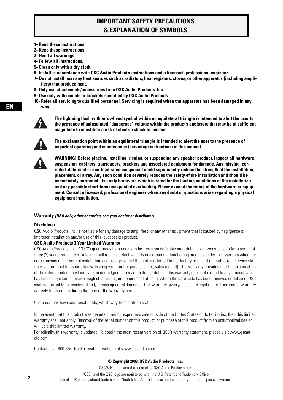QSC Audio I-YM8 User Manual | Page 2 / 11