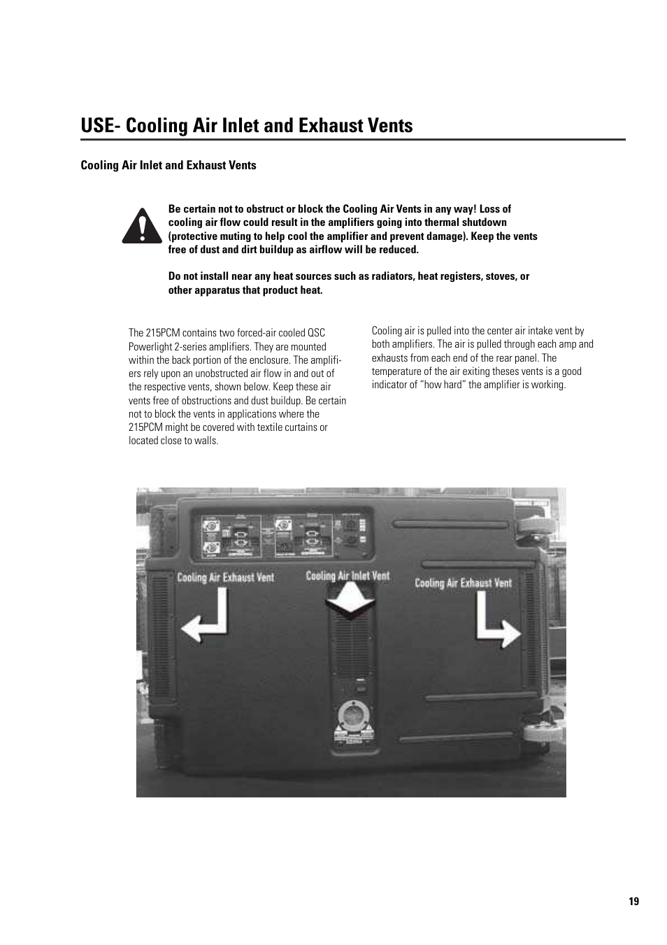 Use- cooling air inlet and exhaust vents | QSC Audio ISIS 215PCM User Manual | Page 19 / 41