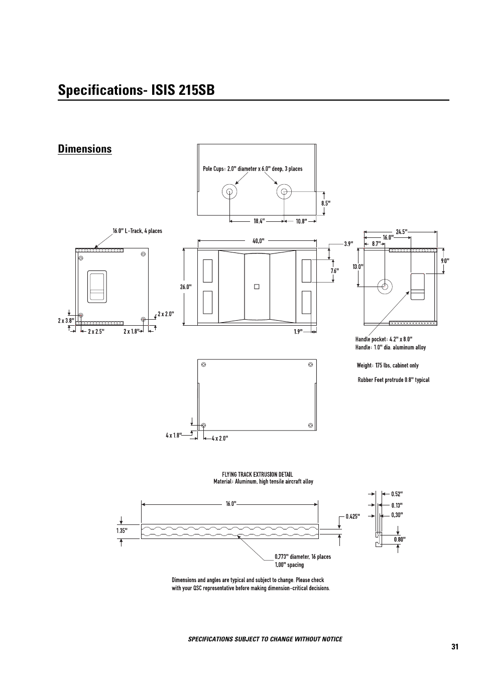 Specifications- isis 215sb | QSC Audio ISIS 215PCM User Manual | Page 31 / 41