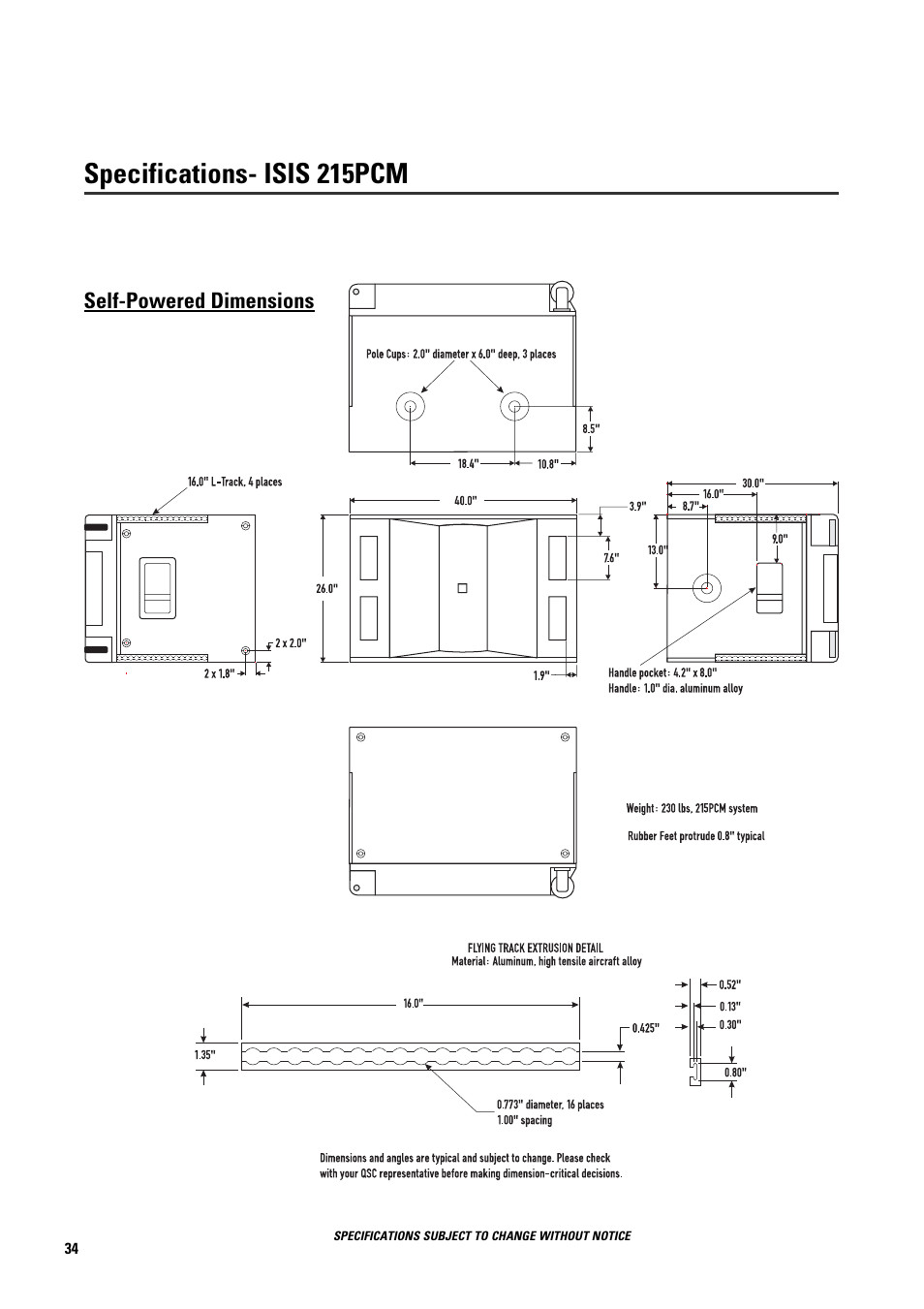 Specifications- isis 215pcm | QSC Audio ISIS 215PCM User Manual | Page 34 / 41
