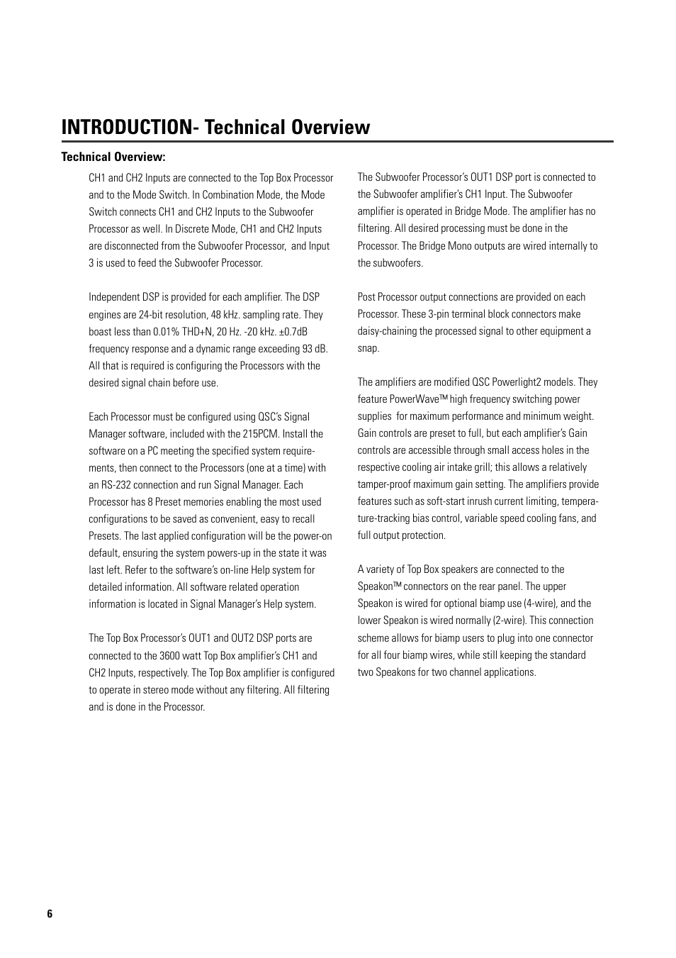 Introduction- technical overview | QSC Audio ISIS 215PCM User Manual | Page 6 / 41