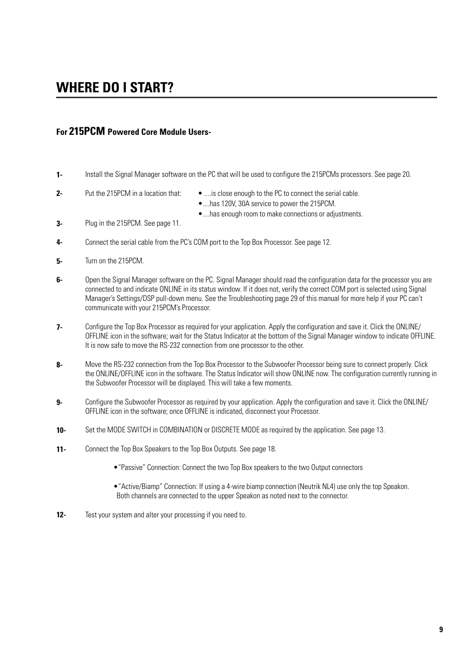 Where do i start, 215pcm | QSC Audio ISIS 215PCM User Manual | Page 9 / 41