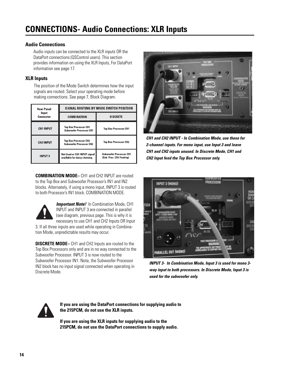Connections- audio connections: xlr inputs | QSC Audio ISIS 215SB User Manual | Page 14 / 42
