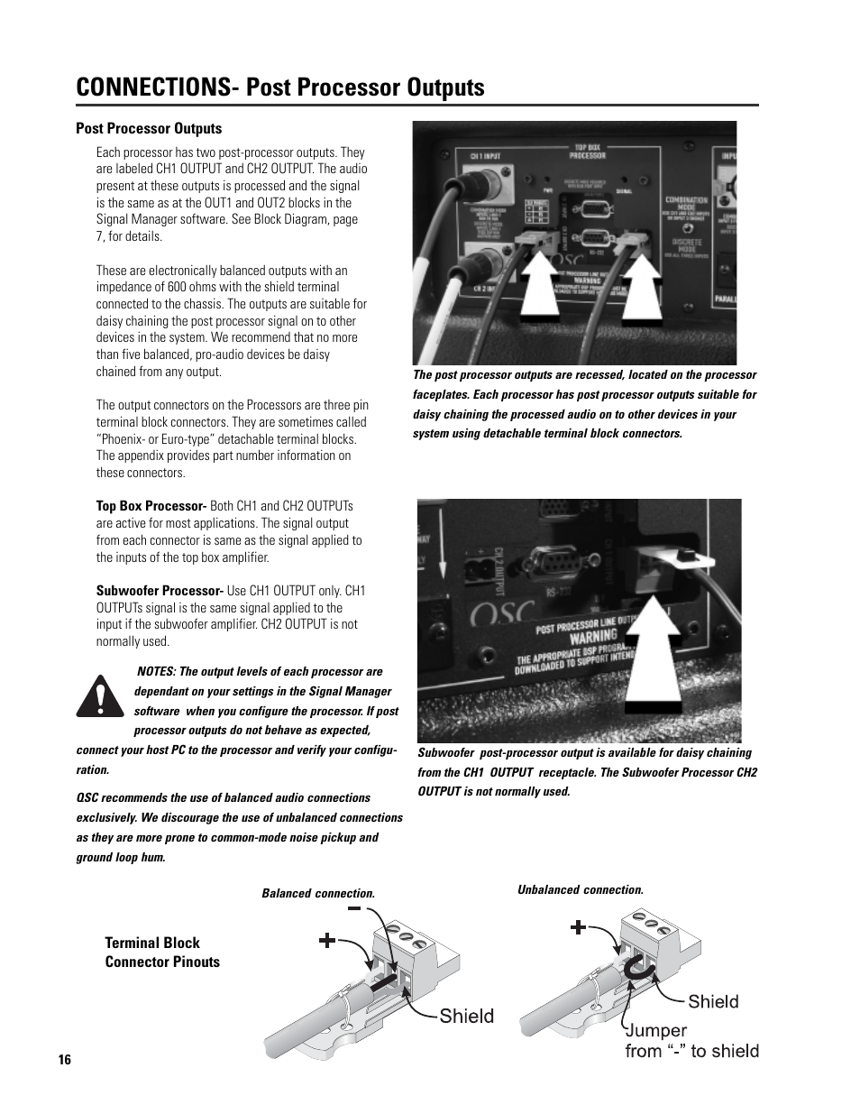 Connections- post processor outputs | QSC Audio ISIS 215SB User Manual | Page 16 / 42