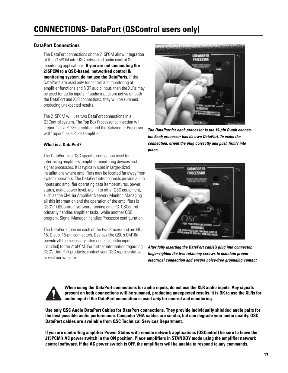 Connections- dataport (qscontrol users only) | QSC Audio ISIS 215SB User Manual | Page 17 / 42