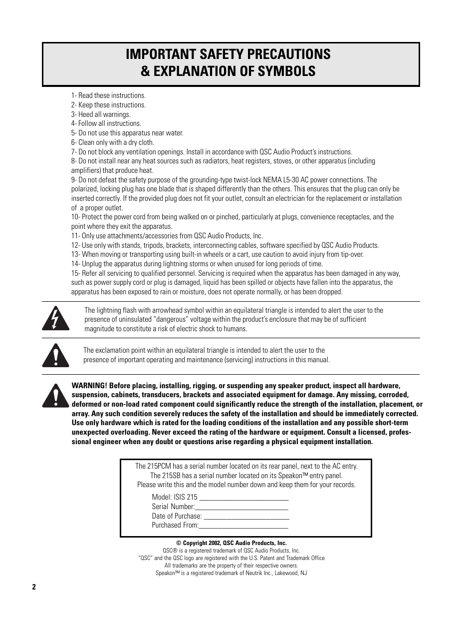 QSC Audio ISIS 215SB User Manual | Page 2 / 42