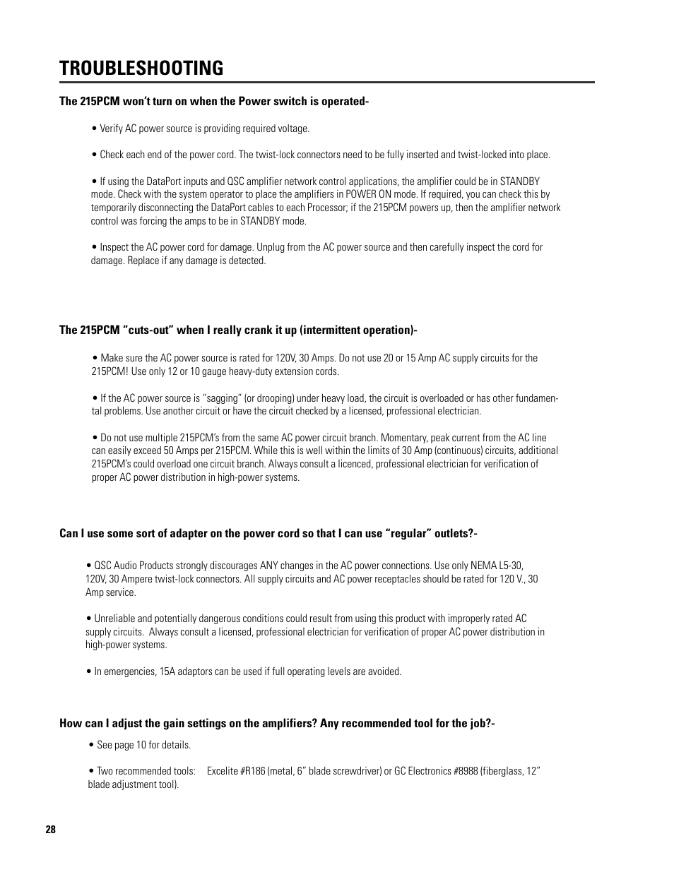 Troubleshooting | QSC Audio ISIS 215SB User Manual | Page 28 / 42