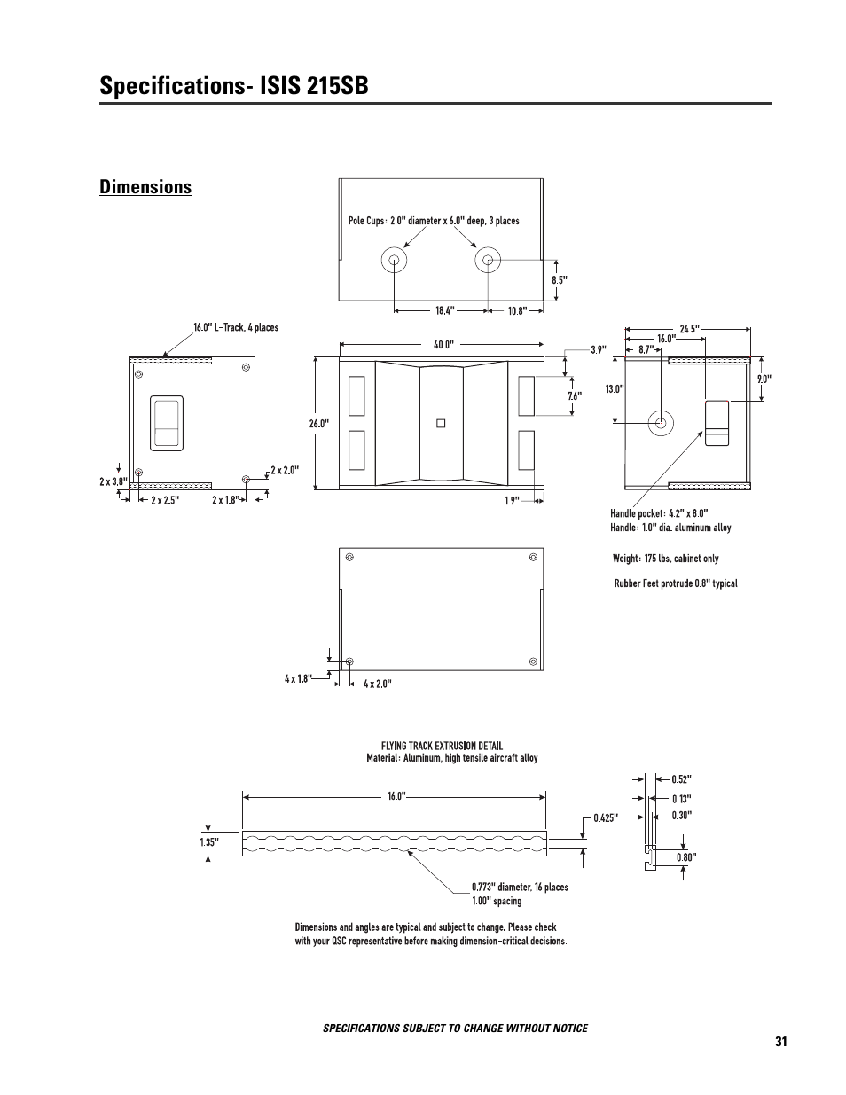 Specifications- isis 215sb | QSC Audio ISIS 215SB User Manual | Page 31 / 42