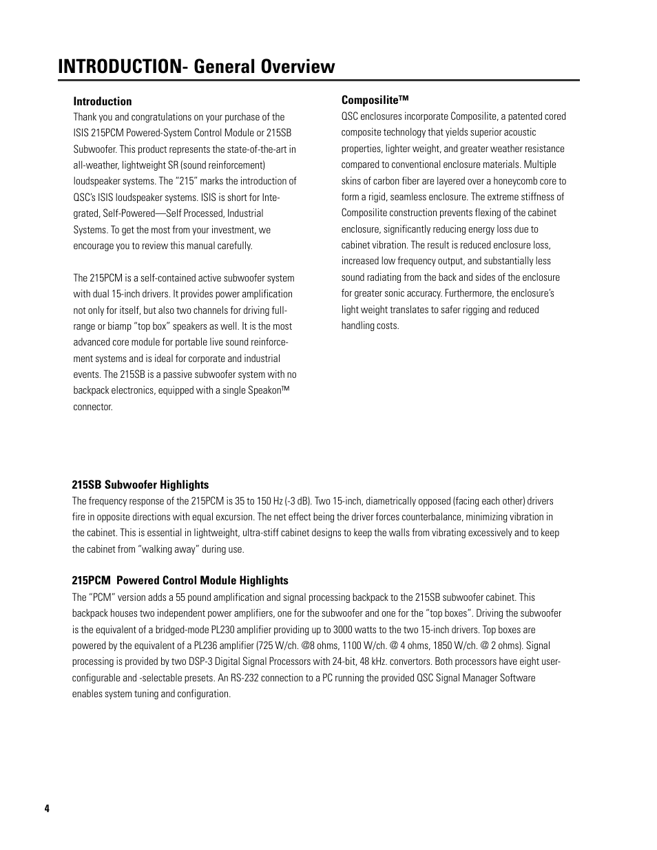 Introduction- general overview | QSC Audio ISIS 215SB User Manual | Page 4 / 42