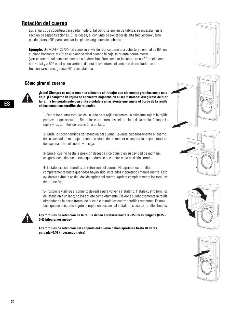 Rotación del cuerno, Es rotación del cuerno | QSC Audio MD-FP122/64r  EU User Manual | Page 20 / 56