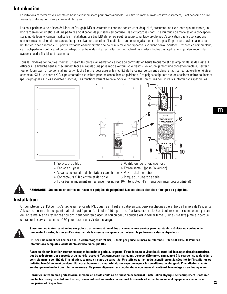 Introduction, Installation, Fr introduction | QSC Audio MD-FP122/64r  EU User Manual | Page 25 / 56
