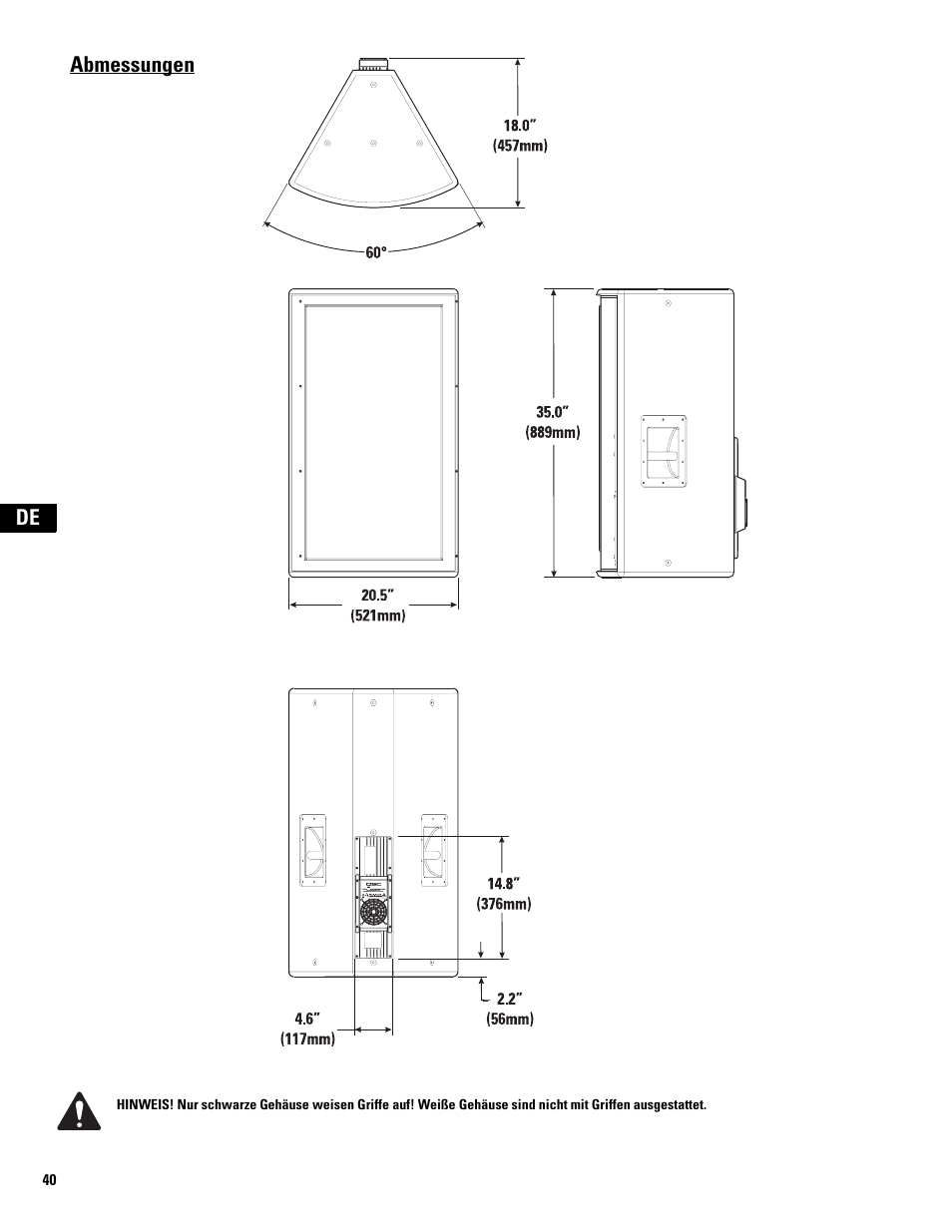 Abmessungen | QSC Audio MD-FP122/64r  EU User Manual | Page 40 / 56