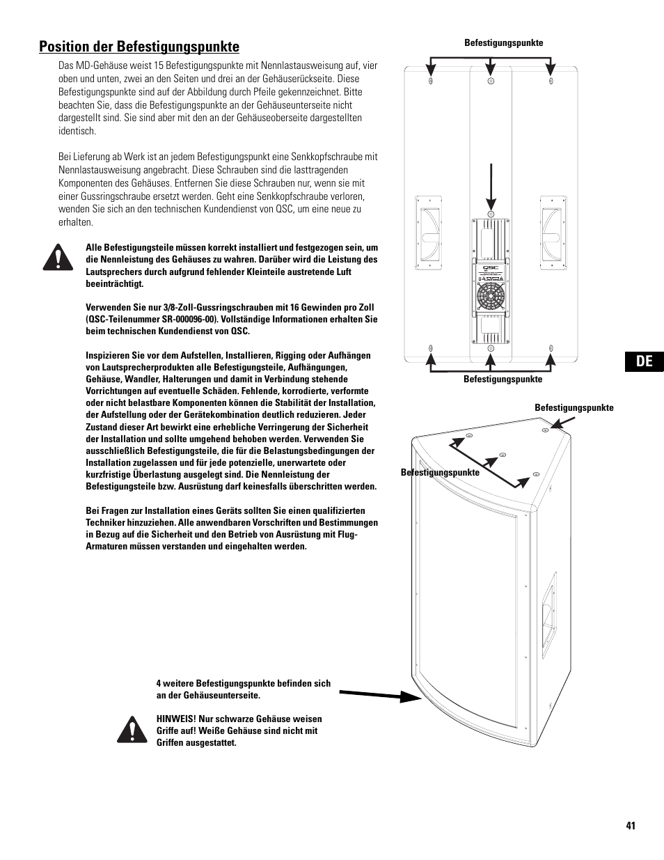 Position der befestigungspunkte, De position der befestigungspunkte | QSC Audio MD-FP122/64r  EU User Manual | Page 41 / 56