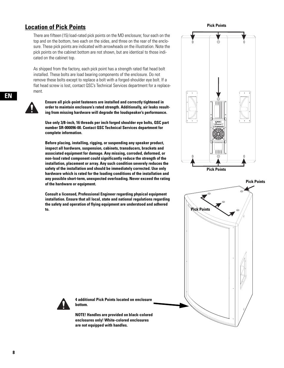Location of pick points, En location of pick points | QSC Audio MD-FP122/64r  EU User Manual | Page 8 / 56