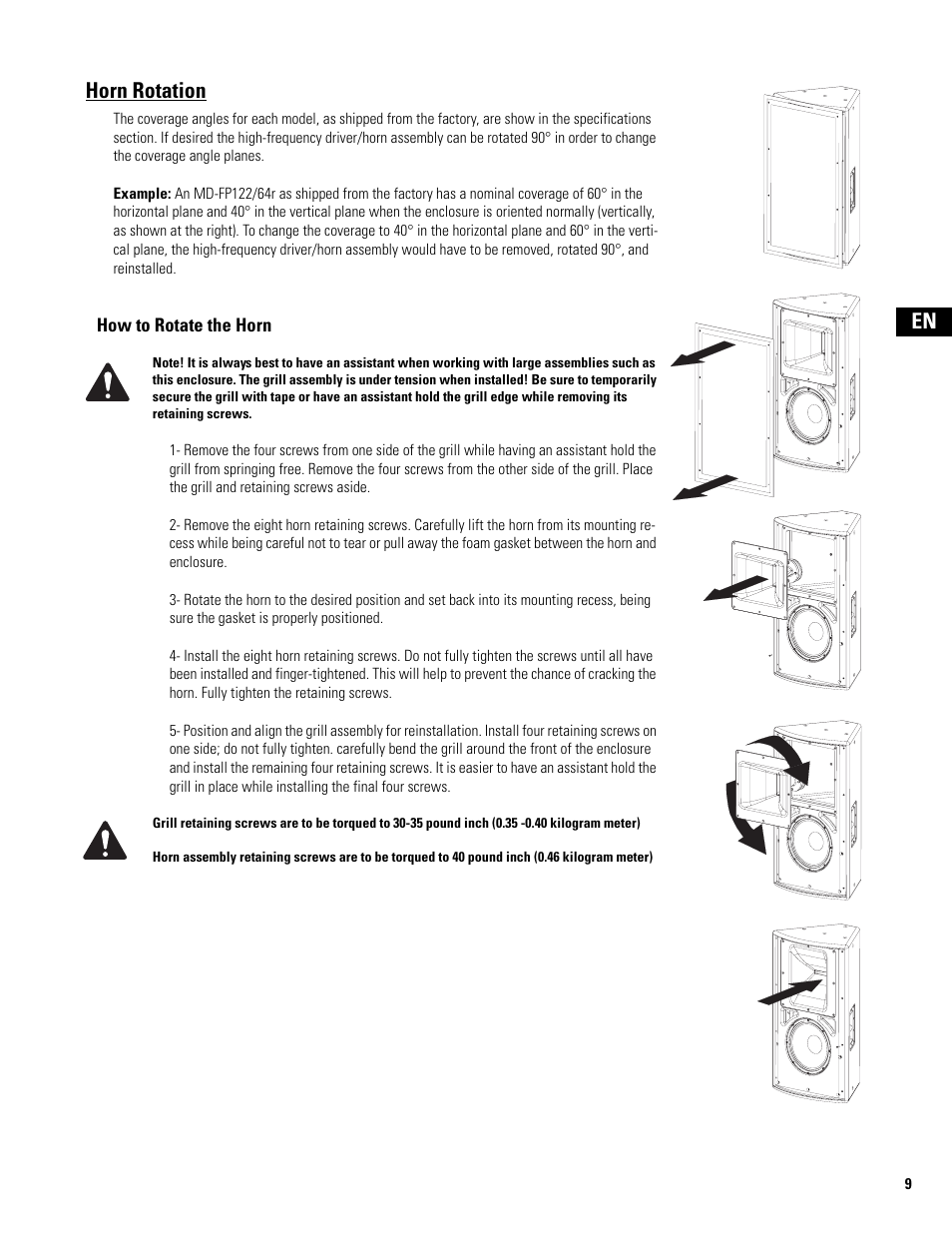 Horn rotation, En horn rotation | QSC Audio MD-FP122/64r  EU User Manual | Page 9 / 56