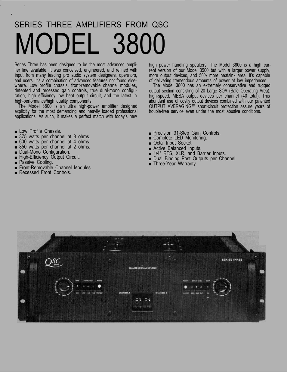 QSC Audio 3800 User Manual | 2 pages