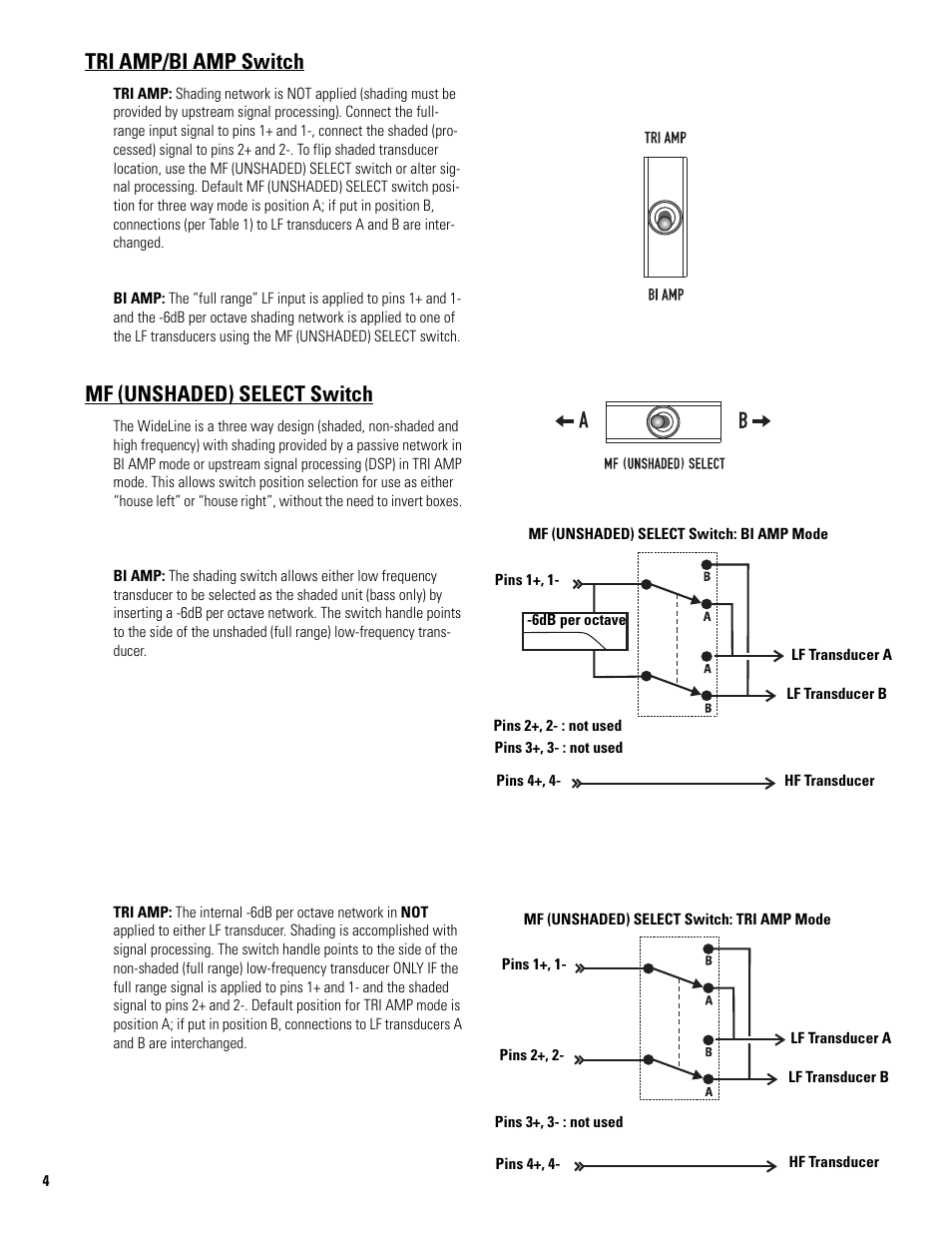 Tri amp/bi amp switch, Mf (unshaded) select switch, Bi amp | Tri amp | QSC Audio WL2102-w User Manual | Page 4 / 14