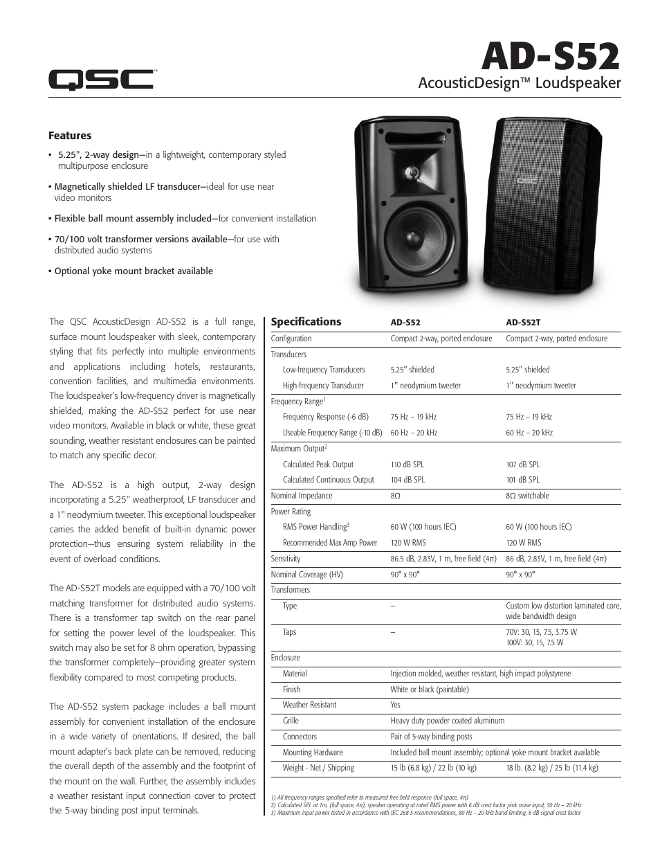 QSC Audio AD-S52 User Manual | 2 pages