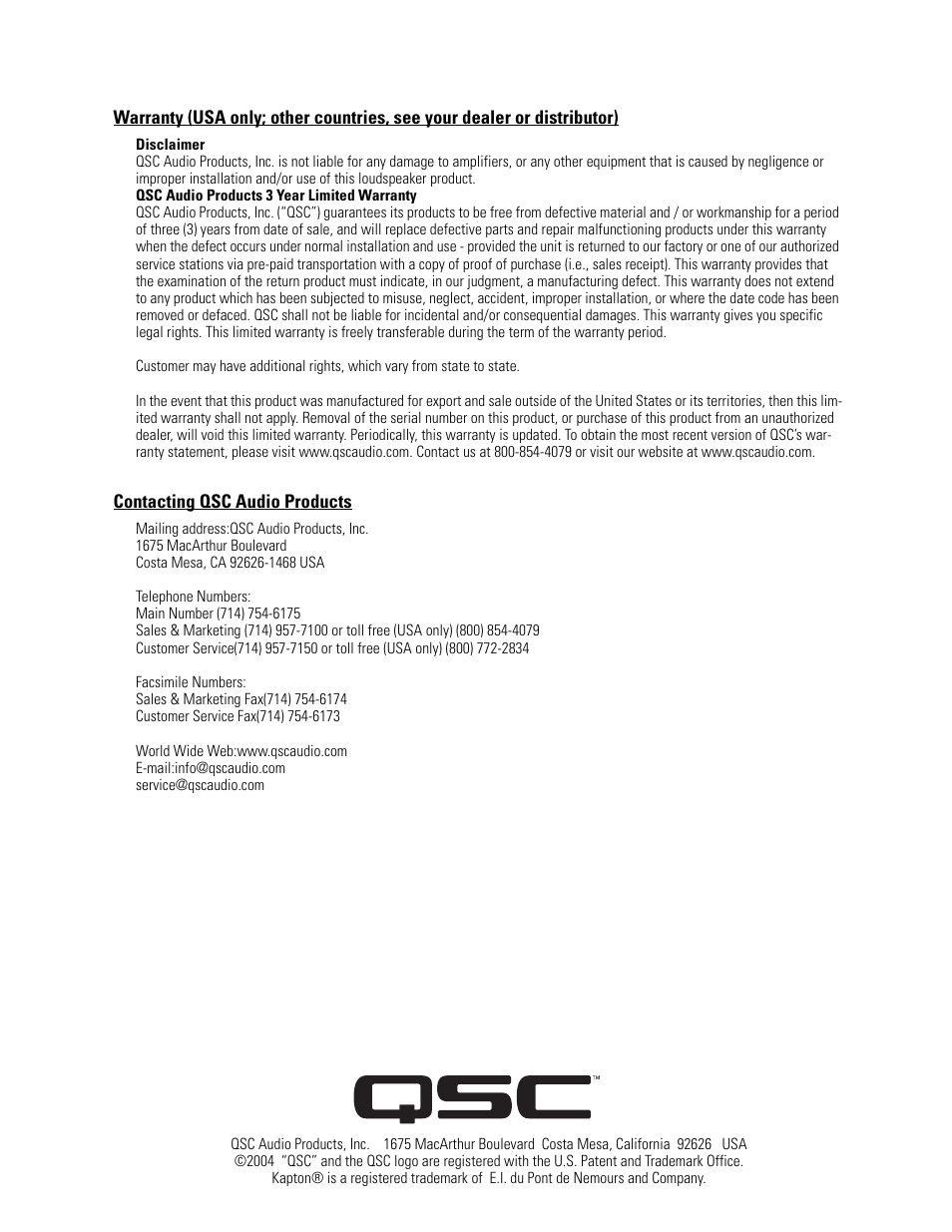 QSC Audio LF-4315 User Manual | Page 4 / 20