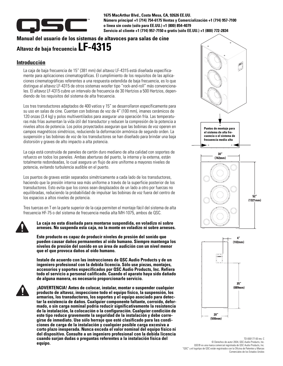 Lf-4315 | QSC Audio LF-4315 User Manual | Page 5 / 20