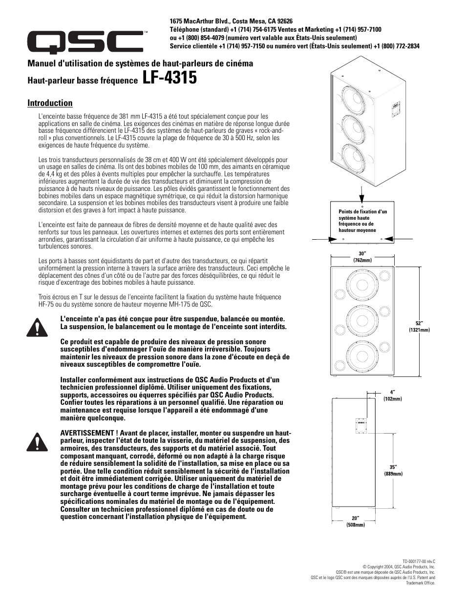 Lf-4315, Introduction | QSC Audio LF-4315 User Manual | Page 9 / 20