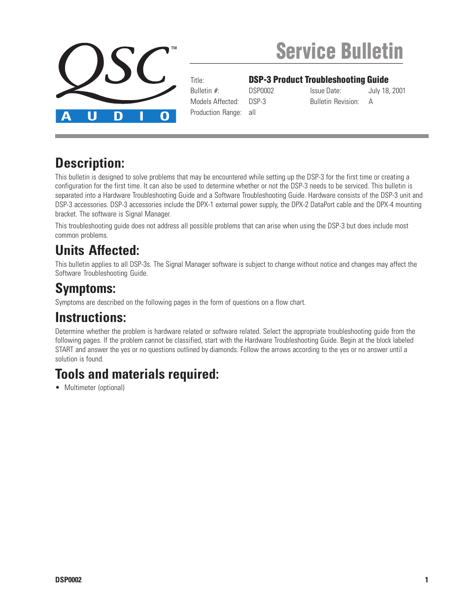 QSC Audio DSP0002 User Manual | 4 pages