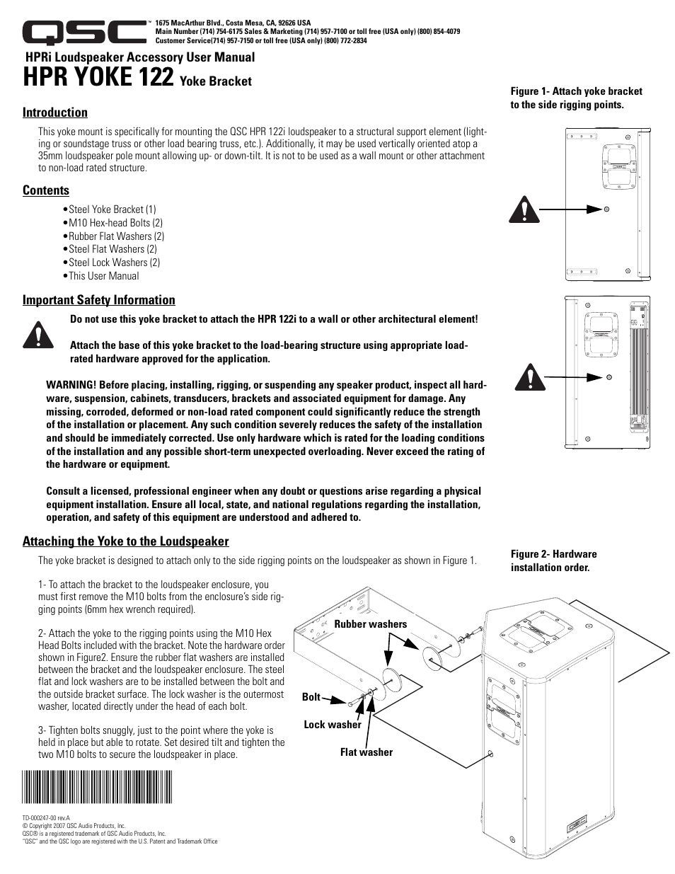 QSC Audio 122 User Manual | 2 pages